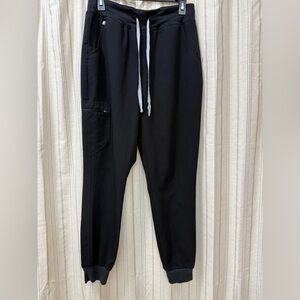 Figs Black Jogger Pants with Gray Drawstring - high waisted